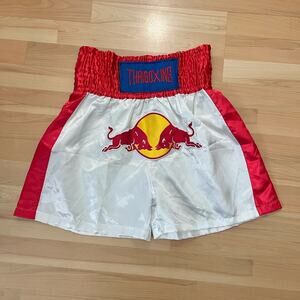 Thai Boxing Muay Thai Shorts Red Bull Combat White Red Drawstring Sz XL